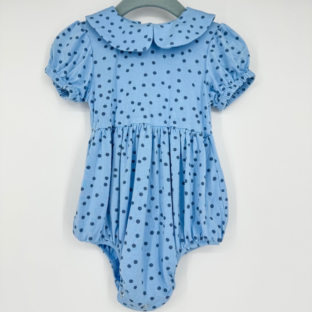 Kate Quinn Baby Girl Polkadot Bubble Romper Peter Pan Collar Bamboo 12-18 M